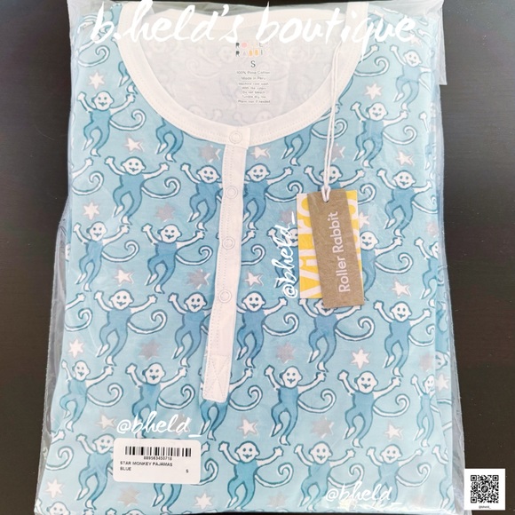Roller Rabbit Star Monkey Pajamas in Blue Silver Size Small (S) Brand New NWT - Picture 15 of 16